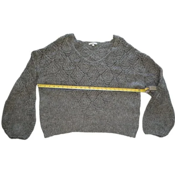 Q&A Gray Textured Knit Balloon Sleeve Sweater Wool Blend – Size XL - Picture 4 of 9
